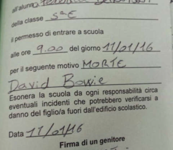 Giustifica scuola David Bowie